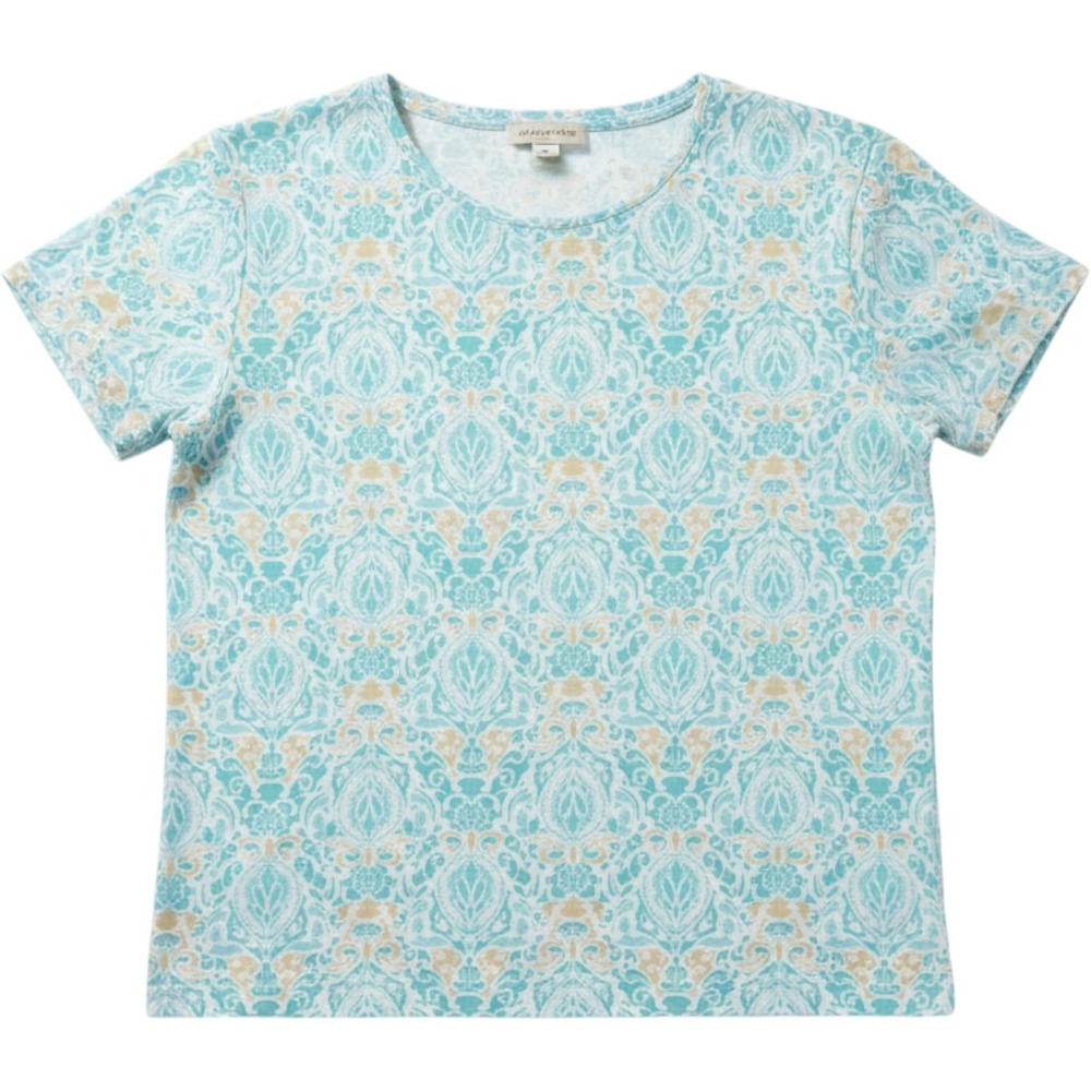Charter Club Woman's Medium Luxury‎ Pima Cotton Damask Print Tee Aqua Blue Tan